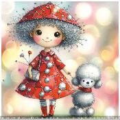 panneau simili  : modèle 2236- FEMME FILETTE AVEC CHIEN BLANC