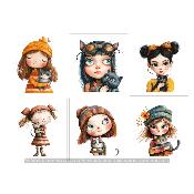 Kit couture créatif : LOT 6 PANNEAUX TISSUS  :  08 FILLES ET CHATS
