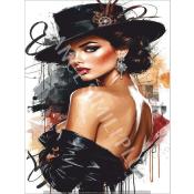 Panneau simili 13x20 cm : Femme chapeau noir : modéle 13