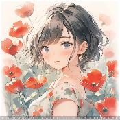 panneau simili  : modèle 2252- FEMME FLEURS COQUELICOT 