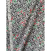 Tissus Malin : mouseline coton: fleurs blanche fond noir: prix pour 1m
