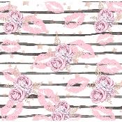 Toile à sac  50cmx157cm :TS33- Rayure noir avec fleurs rose