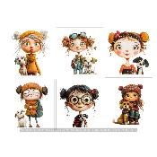 Kit couture créatif : LOT 6 PANNEAUX TISSUS  :  06 FILLES ET CHIENS