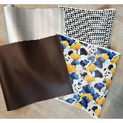 lot 3 COUPONS SIMILI 30X140CM : marron+argent +pied de poule+ginkgo