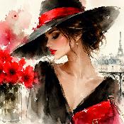 panneau simili  : modèle 2351- FEMME AU CHAPEAU NOIR