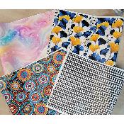 lot 3 COUPONS SIMILI 30X140CM : galaxie+cercle bleu+pied de poule+ginkgo
