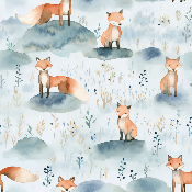 Toile à sac  50cmx157cm : modèle  : TS2- Renard fond bleu 