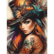 Panneau simili 13x20 cm : Femme chapeau : modéle 8