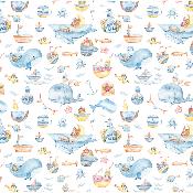 Toile à sac  50cmx157cm : modèle  : TS7- Voyage à la mer: les baleines 