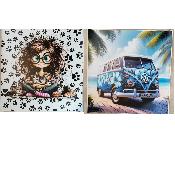 lot 2 panneaux simili sans PVC 45x45cm :fillette aux chats +combi