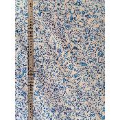 Tissus Malin : mouseline coton: fleurs bleu avec fil métalique or et argent: prix pour 1m