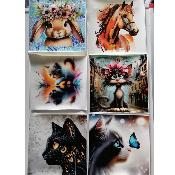 lot 6 panneaux simili 20x20cm : lot chat 