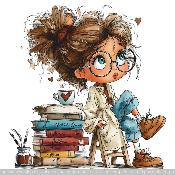 panneau simili  : modèle 2264-FEMME-FILLETTE-LIVRE-LECTURE