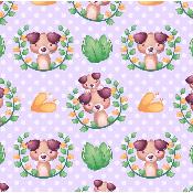 Toile à sac  50cmx157cm :TS45- Animal fond mauve pois blanc