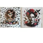 lot 2 panneaux simili sans PVC 45x45cm :fillette aux chats +frida