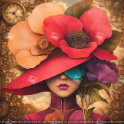 panneau simili  : modèle 2294-FEMME-CHAPEAU EN FLEUR