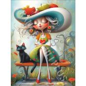 Panneau simili 13x20 cm : Femme avec chat : modéle 14