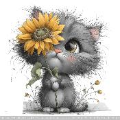 panneau simili  : modèle 2276- ANIMAL-CHAT GRIS AVEC FLEUR