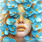 panneau simili  : modèle 2266- FEMME-VISAGE FLEUR BLEU