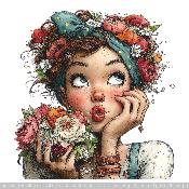 panneau simili  : modèle 2277- FEMME AVEC BOUQUET DE FLEURS