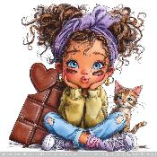 panneau simili  : modèle 2279- FEMME-FILLETTE-CHOCOLAT ET CHAT