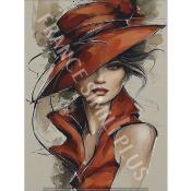 Panneau simili 13x20 cm : Femme chapeau rouge : modéle 9