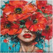 panneau simili  : modèle 2283-FEMME VISAGE AU COQUELICOT