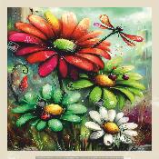 panneau simili  : modèle 2293-FLEURS ET LIBELLULE 