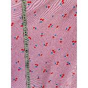Tissus Malin : coton:cerise sur fond rayure rose: prix pour 1m