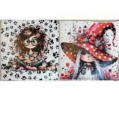lot 2 panneaux simili sans PVC 45x45cm :fillette aux chats +fillette chapeau