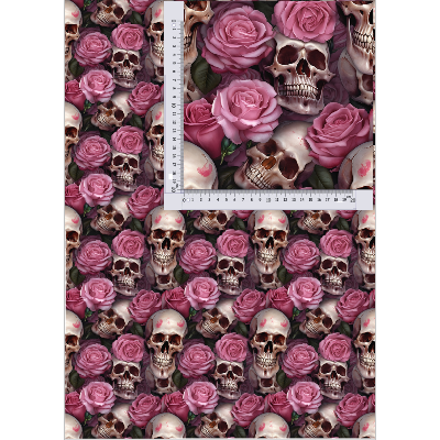 Simili cuir 10cmx140cm : modèle TETE DE MORT ROSE: SM38