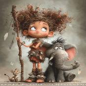 panneau simili  : modèle 2259- FEMME-FILLETTE GARDIENNE ELEPHANT