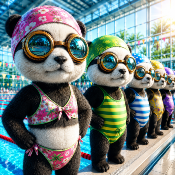 panneau simili  : modèle 2376 - PANDA A LA PISCINE 