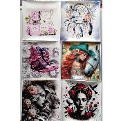 lot 6 panneaux simili 20x20cm : lot femme-cheval