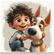 panneau simili  : modèle 2262-HOMME-GARCON AVEC CHIEN