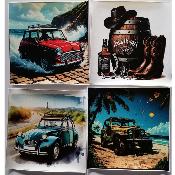 lot 6 panneaux simili 20x20cm : lot voiture